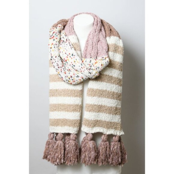 Boho Speckle Stripe Tassel Scarf  Rose - Picture 1 of 2